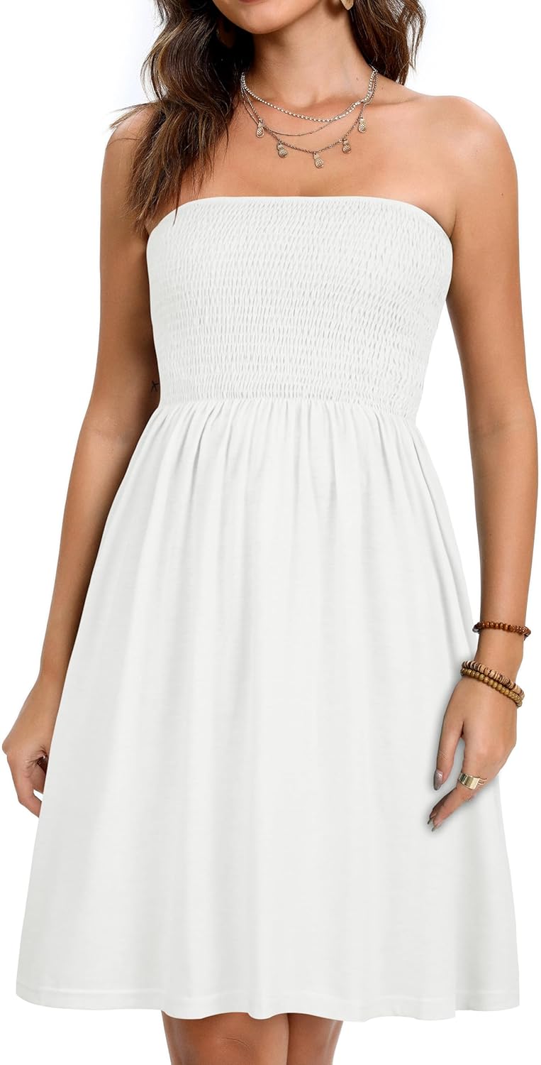 Summer Dresses for Women Strapless Casual Beach Cover Ups Tube Top Sundress