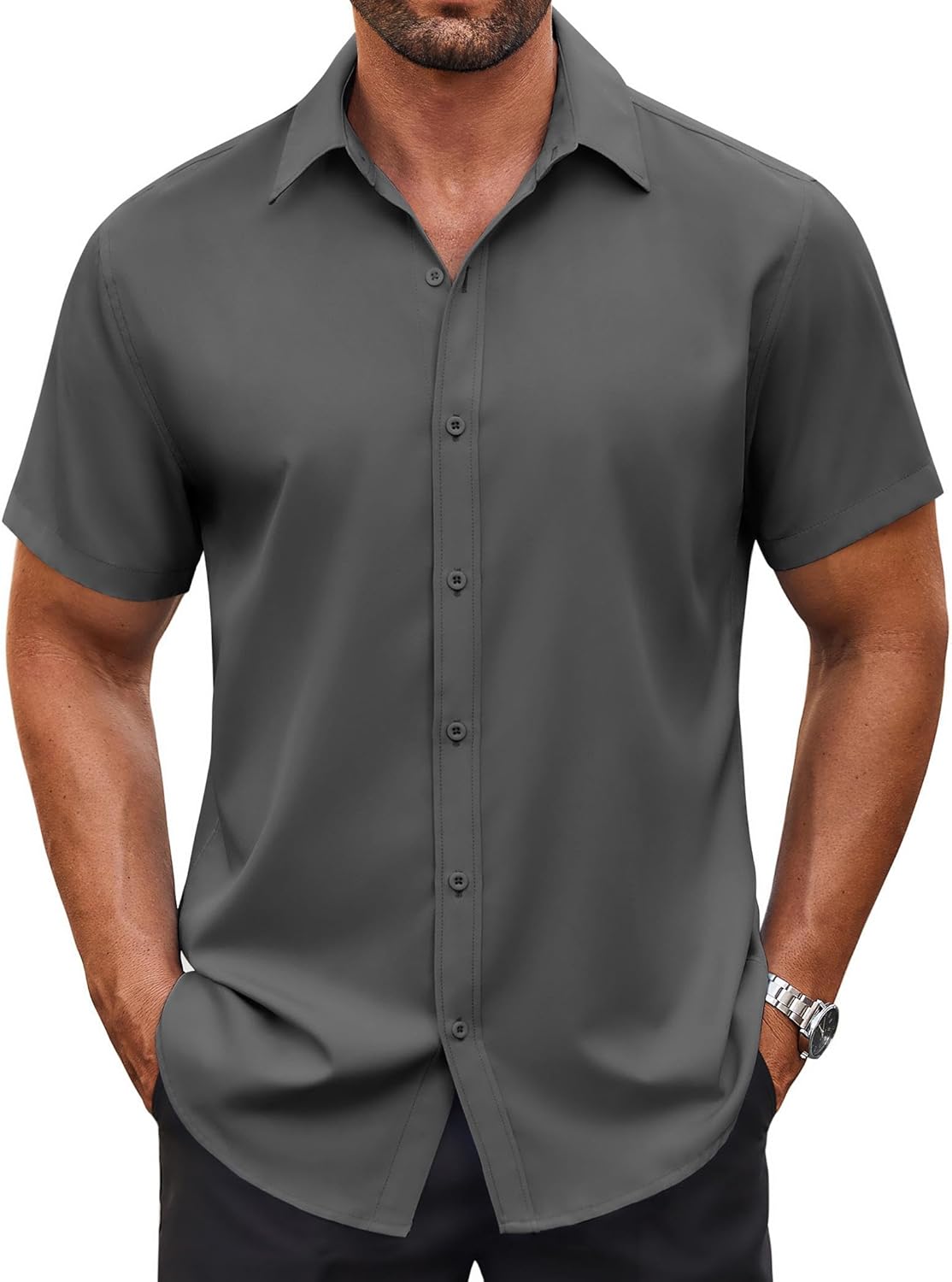 Men's Button Down Shirt Short Sleeve Dress Shirt Casual Beach Summer Wedding Shirt