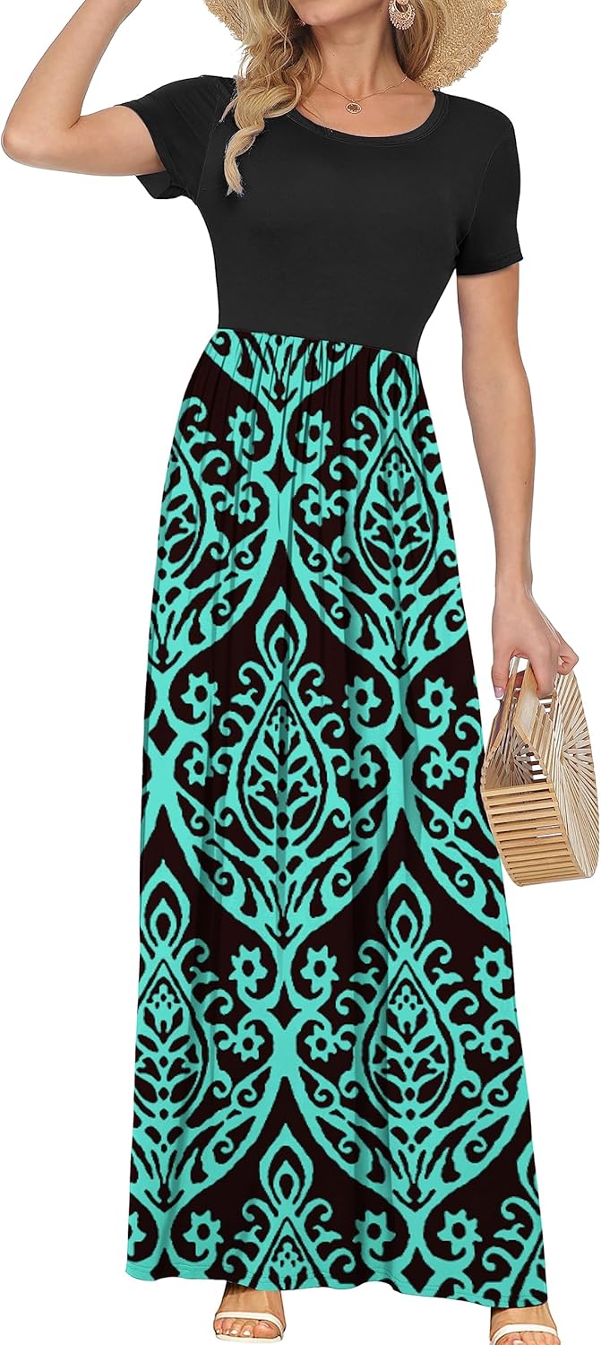 Women's Short Sleeve Loose Plain Casual Long Maxi Dresses for Women 2025