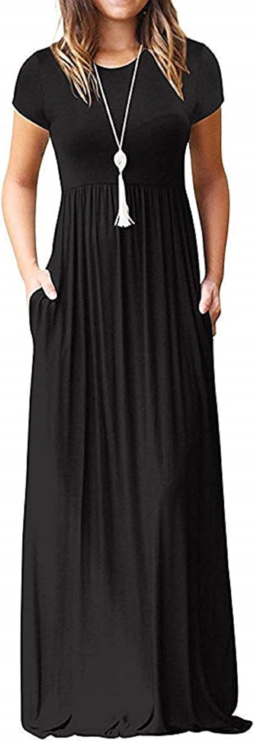 Women's Short Sleeve Loose Plain Casual Long Maxi Dresses for Women 2025