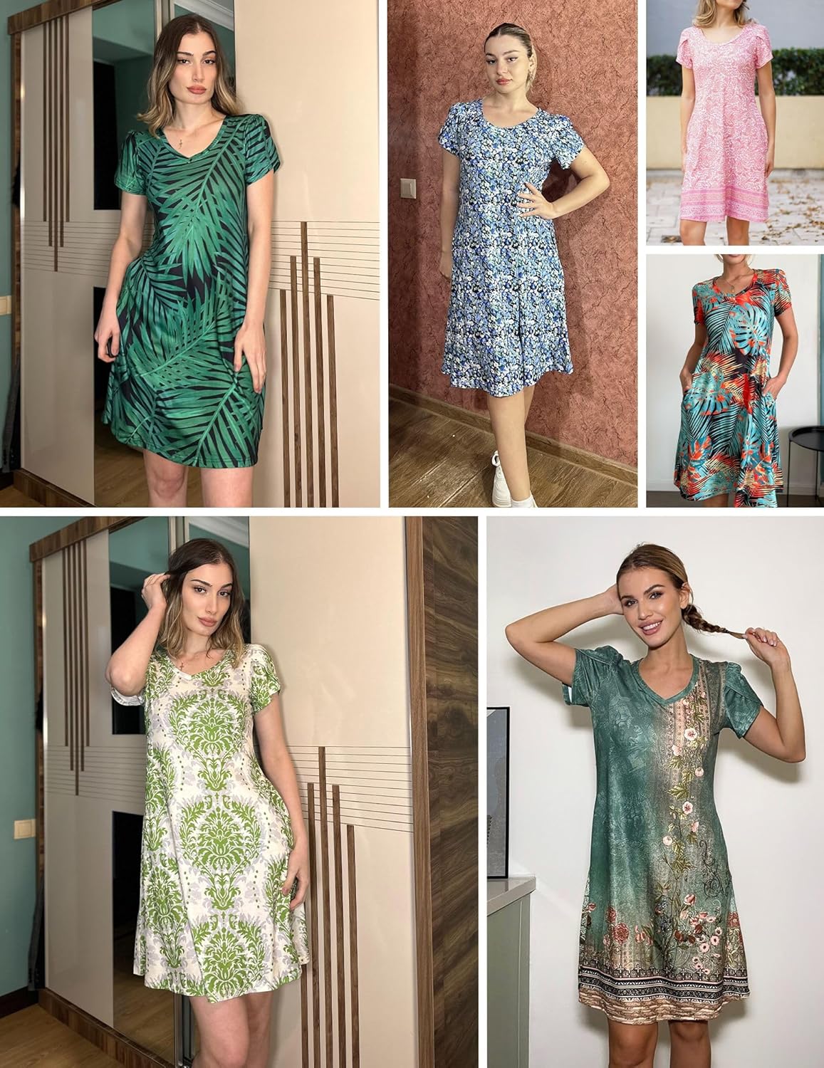 Womens Summer A-Line Dress with Pockets Mini Short Sleeve Dresses Flowy Beach Swing Dress 2025 Vacation Travel