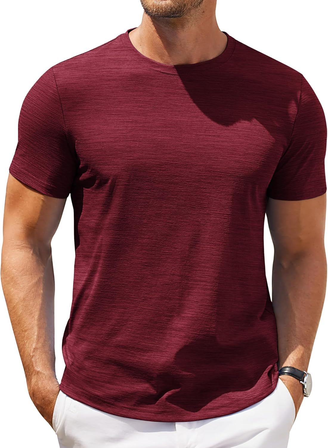 Mens Crew Neck T Shirt Short Sleeve Casual Summer Basic Tee Slim Fit Workout T-Shirt