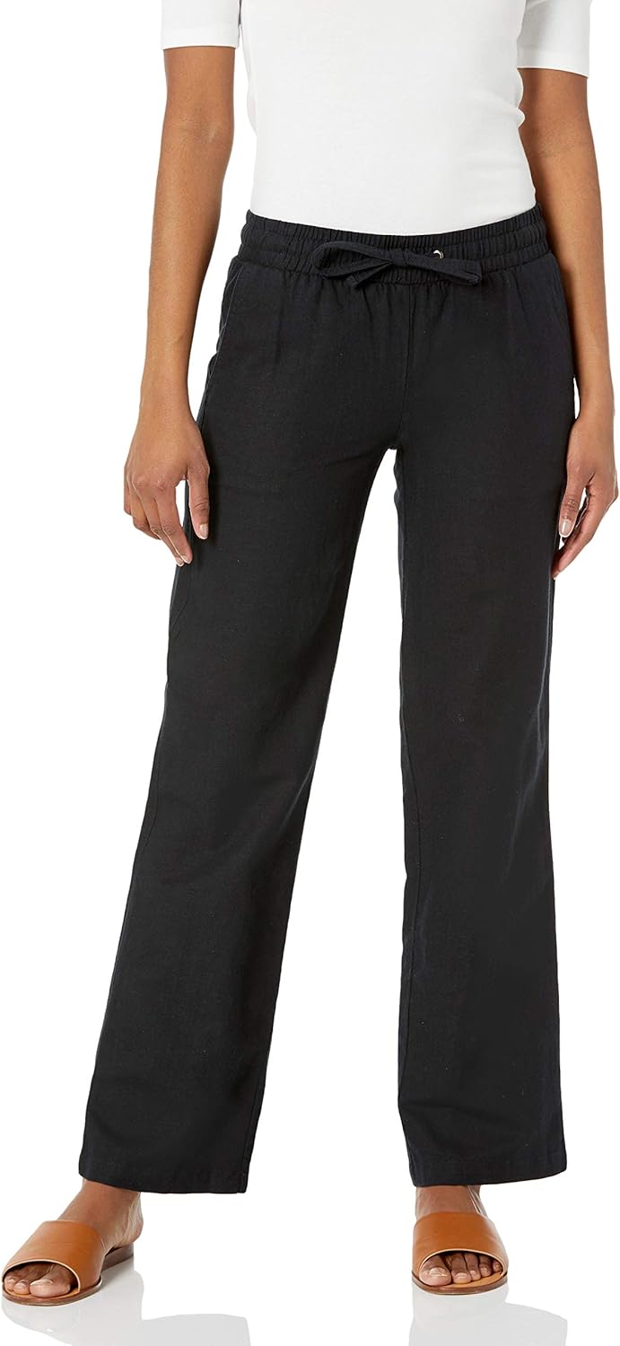 Women's Linen Blend Drawstring Relaxed Fit Wide Leg Pant (Available in Plus Size)