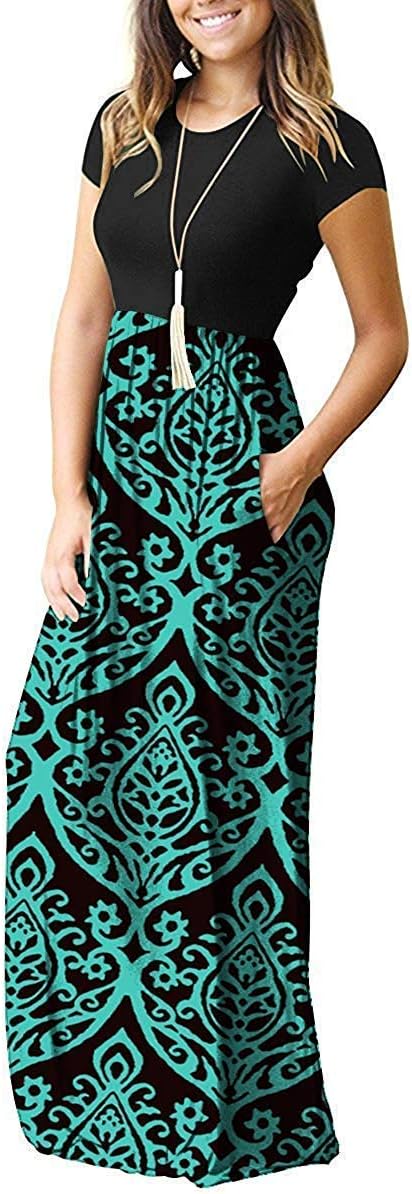 Women's Short Sleeve Loose Plain Casual Long Maxi Dresses for Women 2025