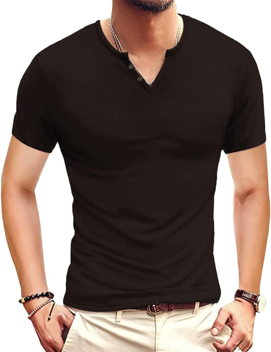 Men's Casual Slim Fit Basic Henley Short/Long Sleeve Fashion T-Shirt