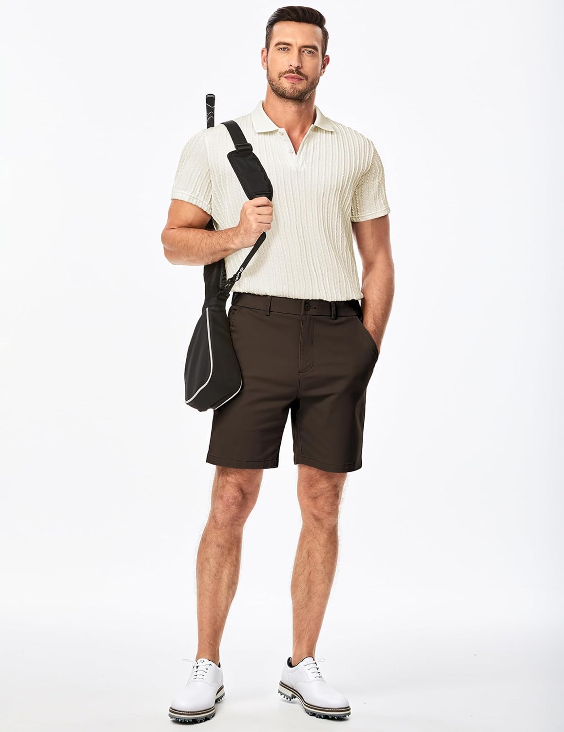 Mens Casual Polo Shirt Summer Short Sleeve Vacation Button Beach Knit Stretchy Golf Shirts